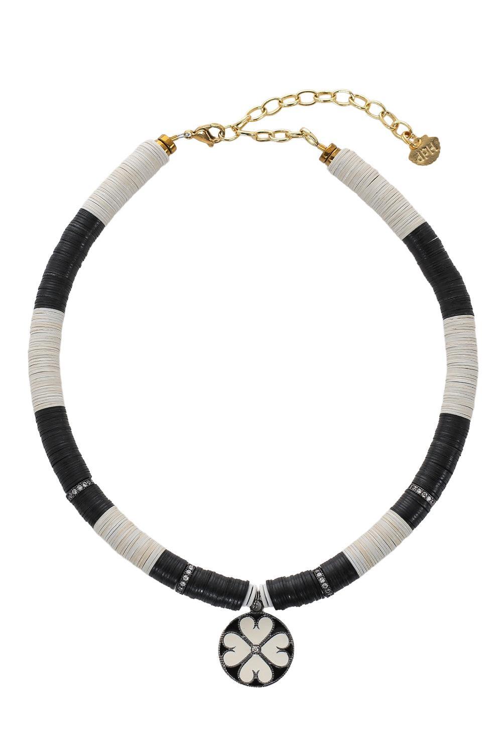 PM Clover White African Beaded Necklace-WHITE/BLACK-JEWELRYBOUTIQUENECKLACE O-HIJAS DE PUKA