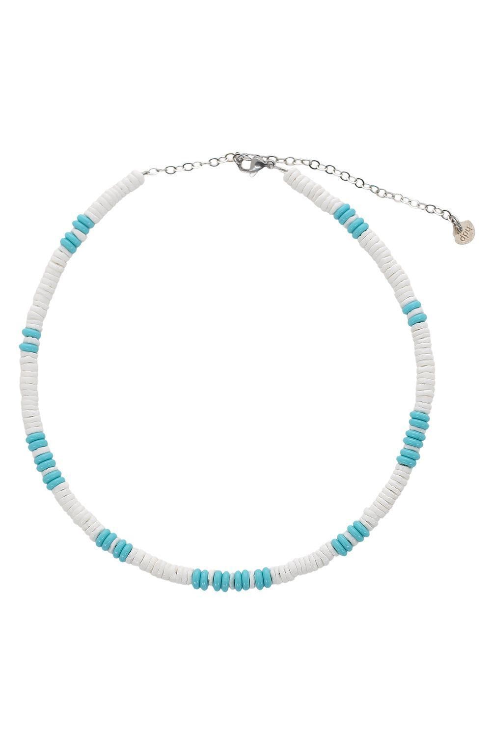 White Turquoise Shell Beaded Necklace-WHT/BLU-JEWELRYBOUTIQUENECKLACE O-HIJAS DE PUKA