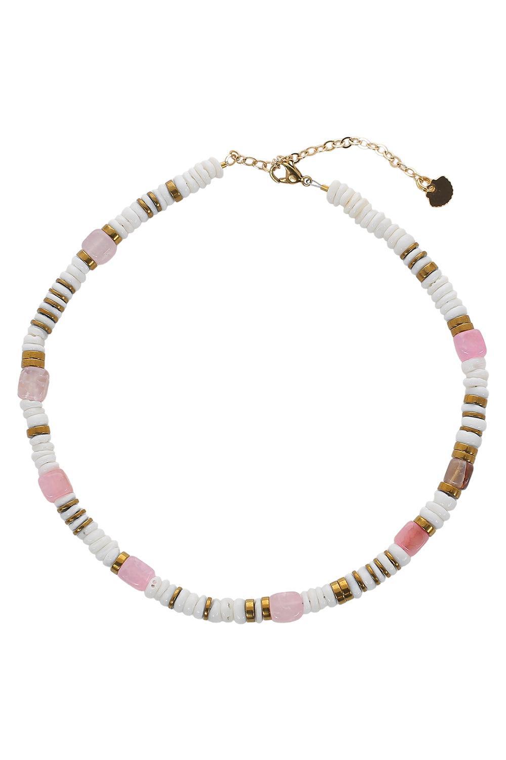 Mar White Shell Agate Necklace-WHT/PNK-JEWELRYBOUTIQUENECKLACE O-HIJAS DE PUKA