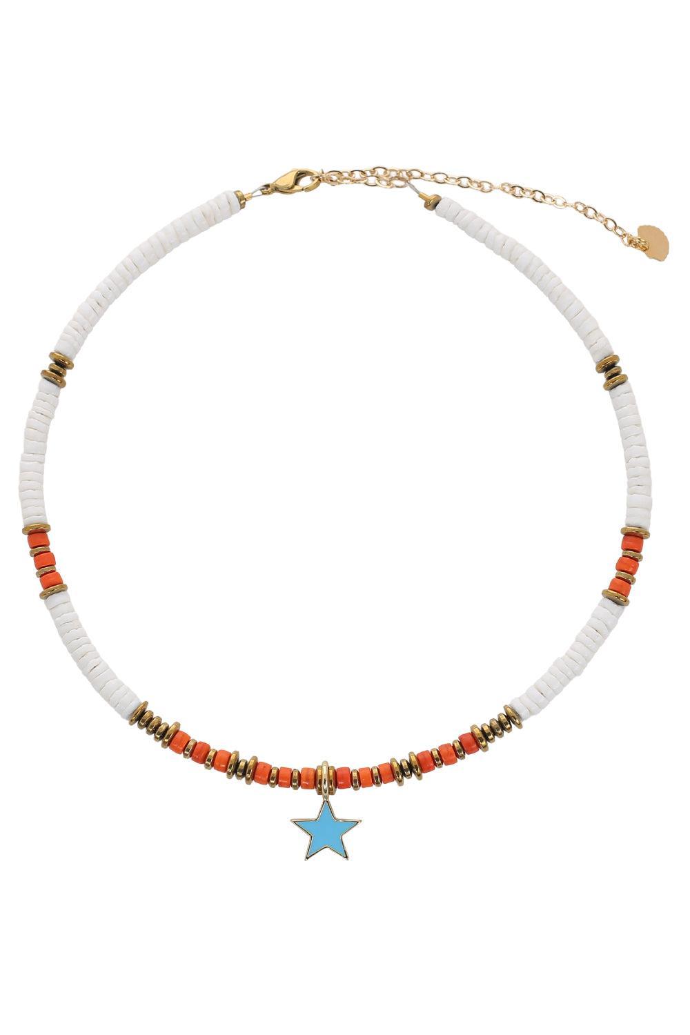 Red White Black Blue Star Charm Necklace-WHT/RED-JEWELRYBOUTIQUENECKLACE O-HIJAS DE PUKA