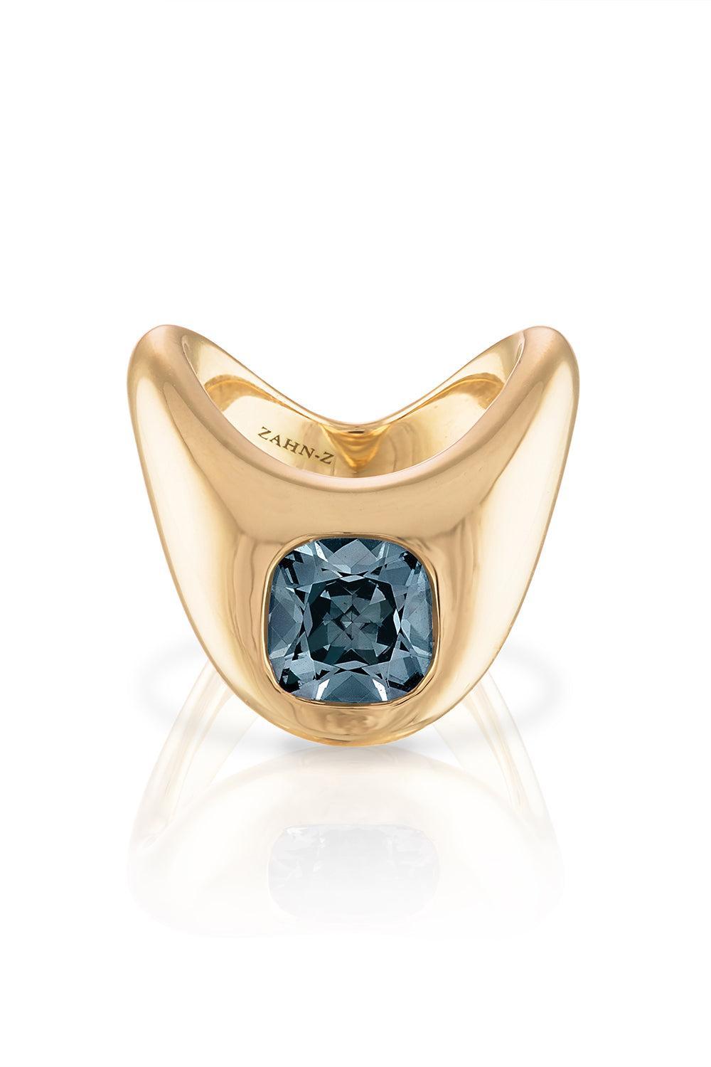 Blue Grey Spinal Ring-YELLOW GOLD-6.5-JEWELRYFINE JEWELRING-ZAHN-Z