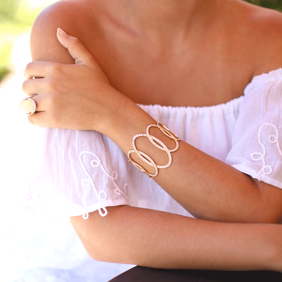 INBAR-Diamond Oval Cuff-ROSE GOLD