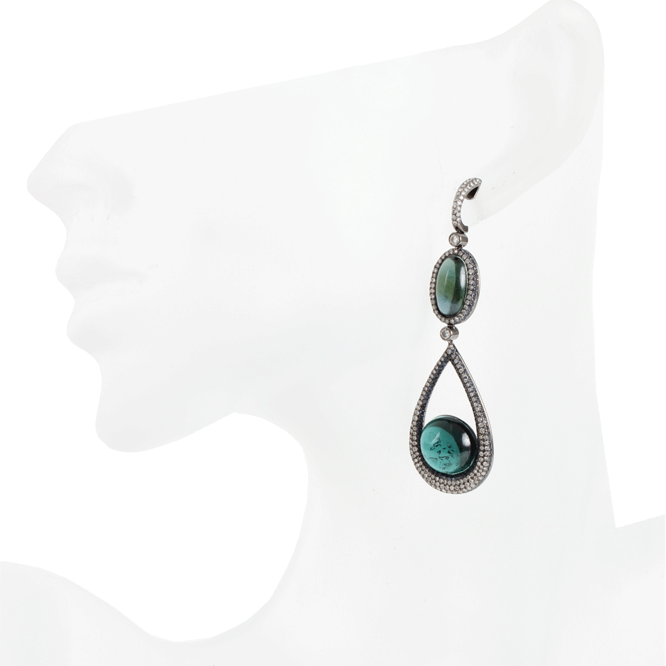 INBAR-Tourmaline and Diamond Double-Drop Earrings-BLCK GLD