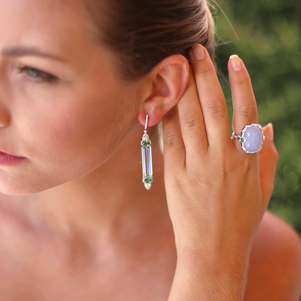 INBAR-Aquamarine Earrings-WHITE GOLD