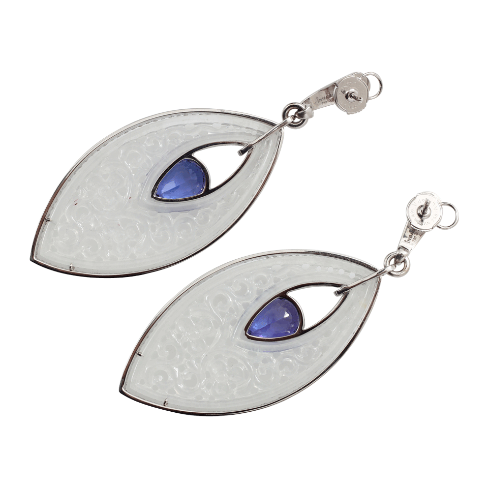 INBAR-Carved White Jade And Tanzanite Earrings-WHITE GOLD