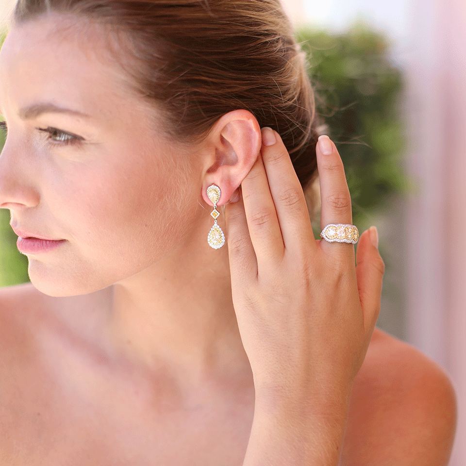 INBAR-Fancy Yellow Diamond Earrings-WHITE GOLD