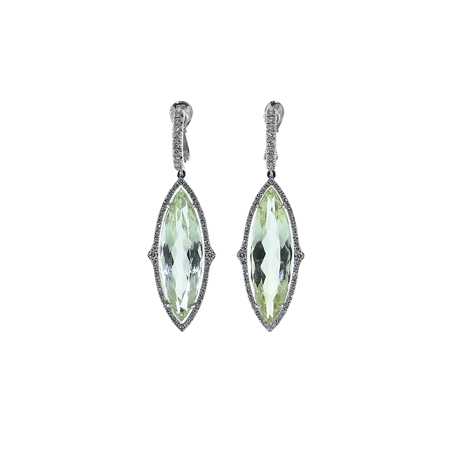 INBAR-Green Beryl And Diamond Drop Earrings-WHITE GOLD