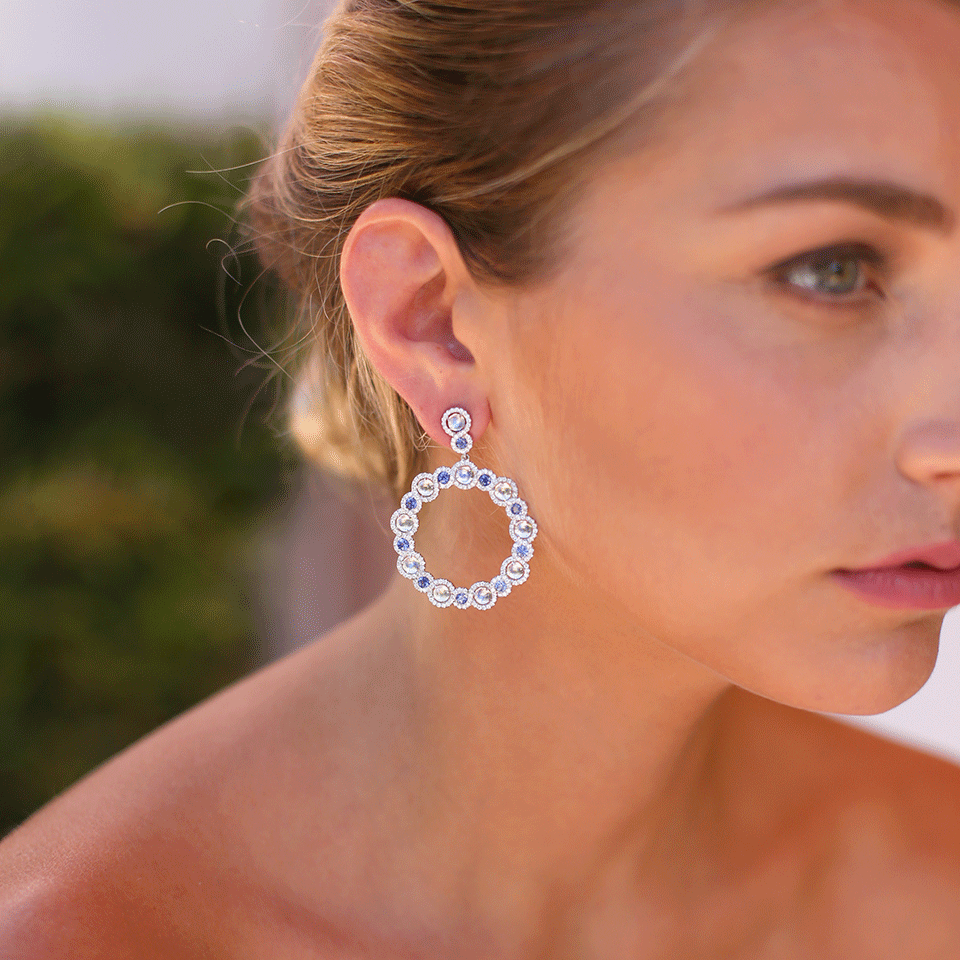 INBAR-Moonstone And Blue Sapphire Earrings-WHITE GOLD
