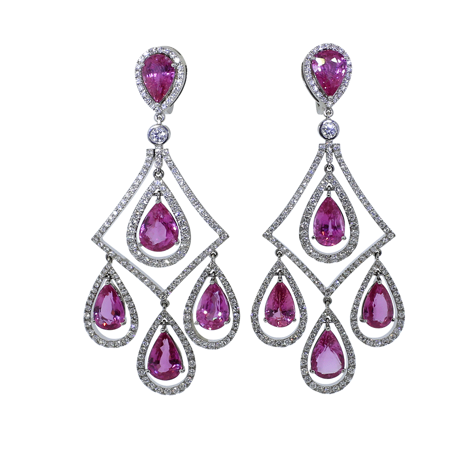 INBAR-Pink Sapphire Chandelier Earrings-WHITE GOLD