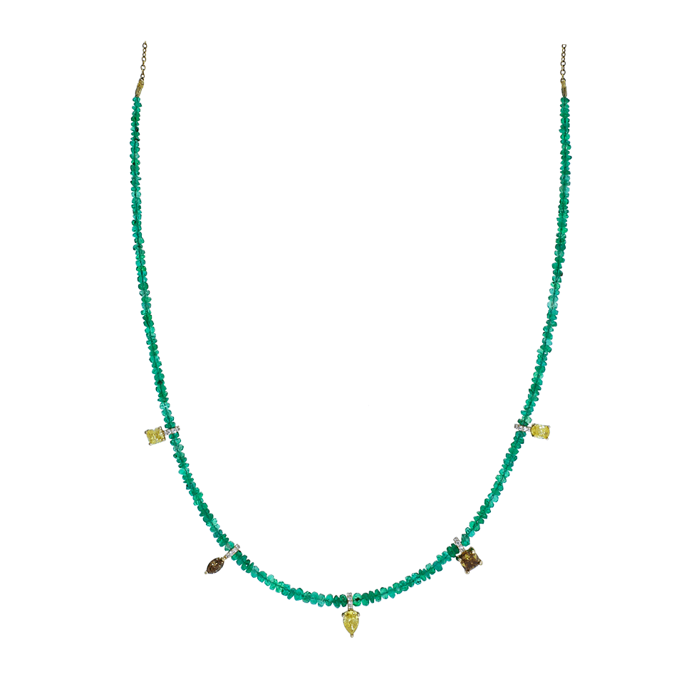 INBAR-Emerald Bead And Diamond Necklace-ROSE GOLD