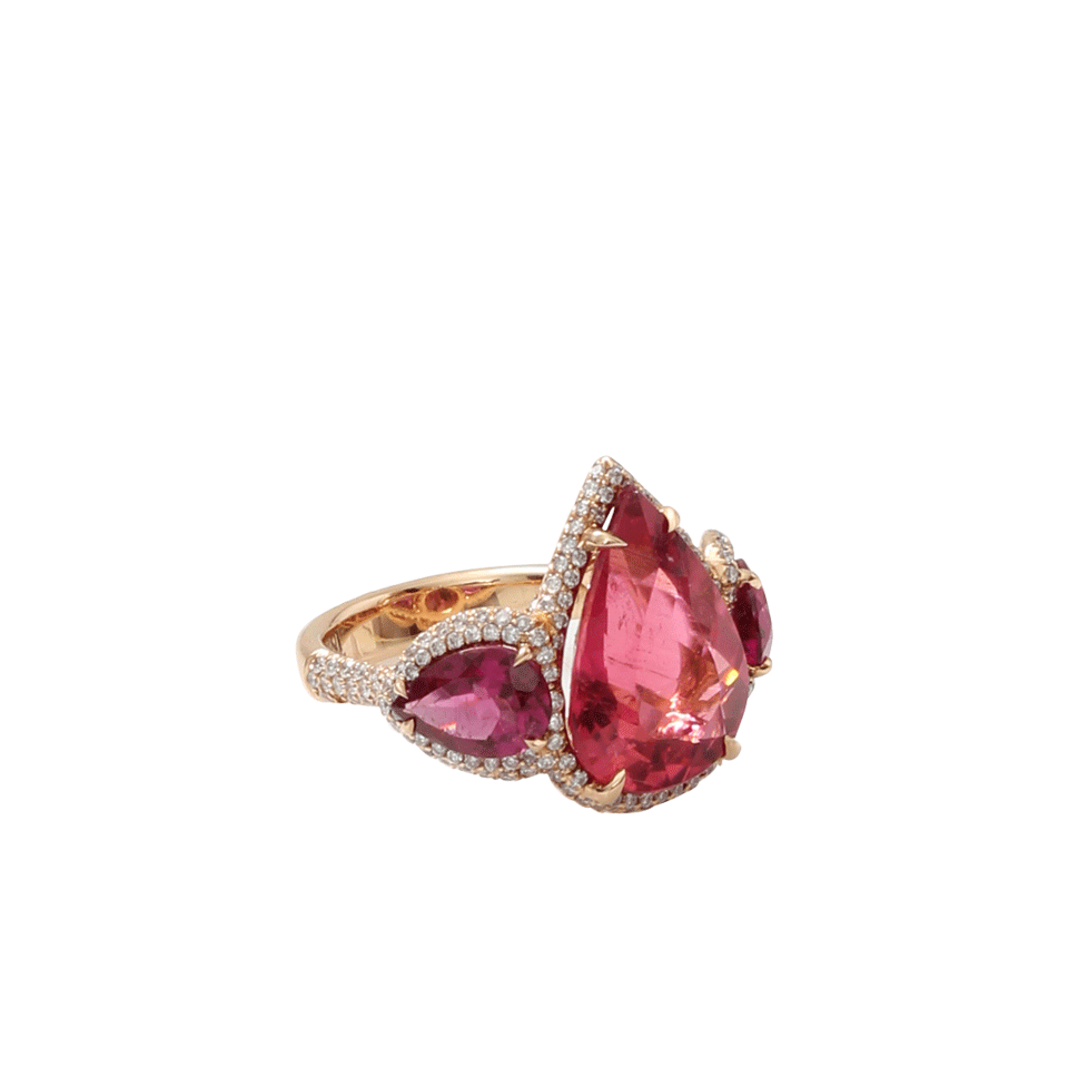 INBAR-Pear Shape Rubelite And Diamond Ring-ROSE GOLD