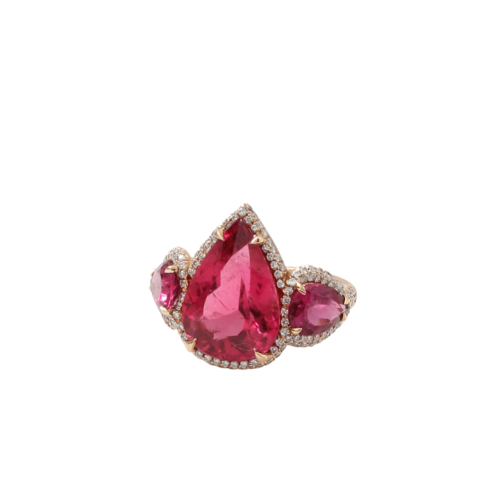 INBAR-Pear Shape Rubelite And Diamond Ring-ROSE GOLD
