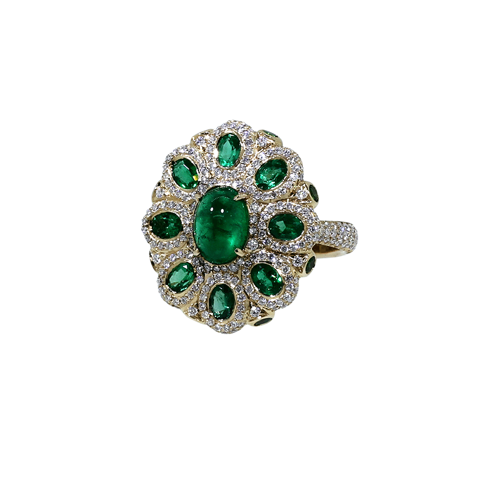 INBAR-Cabachon Emerald And Diamond Ring-ROSE GOLD