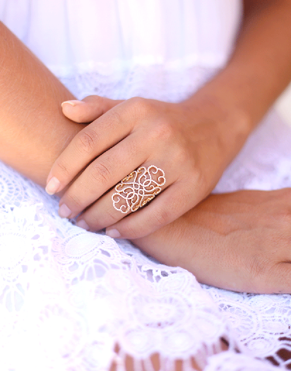 INBAR-Diamond Pave Lace Ring-ROSE GOLD