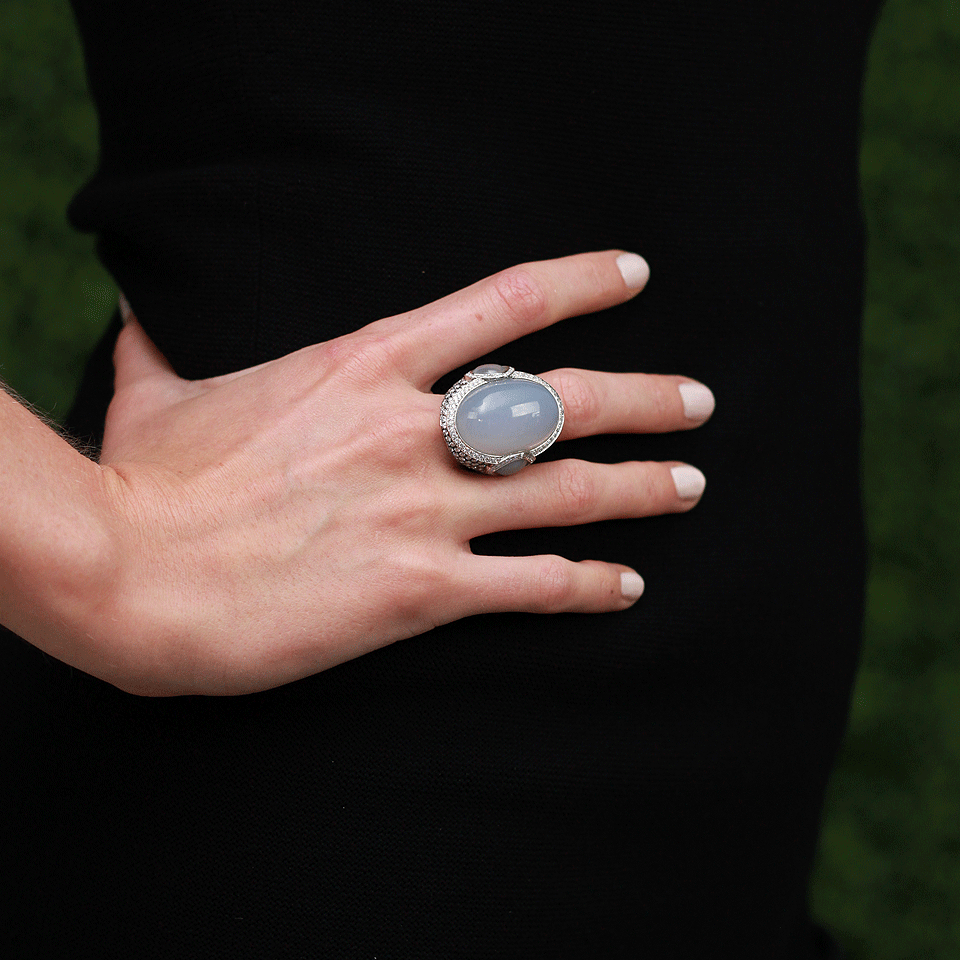 INBAR-Cabochon Chalcedony Ring-WHITE GOLD