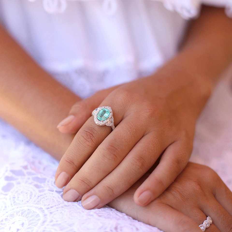 INBAR-Paraiba And Diamond Ring-WHITE GOLD