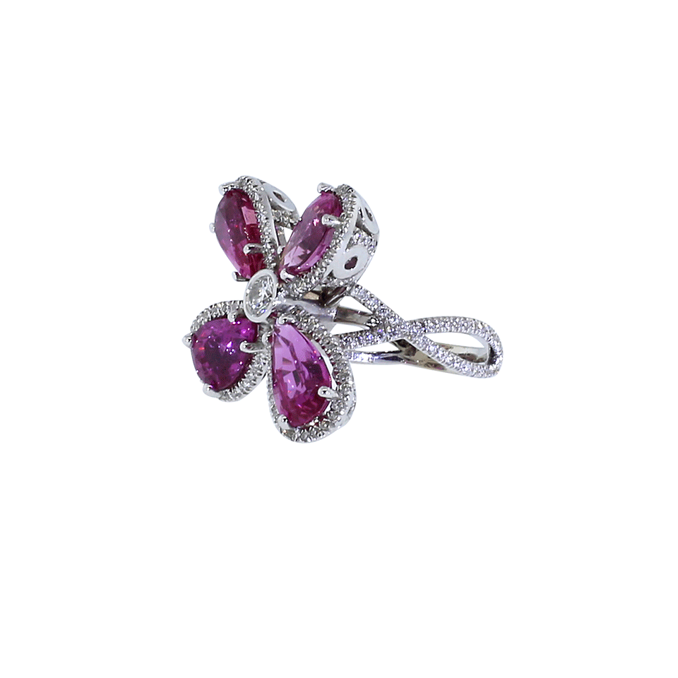 INBAR-Pink Sapphire Flower Ring-WHITE GOLD