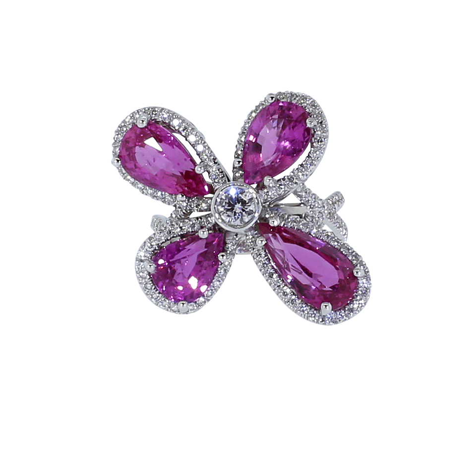 INBAR-Pink Sapphire Flower Ring-WHITE GOLD