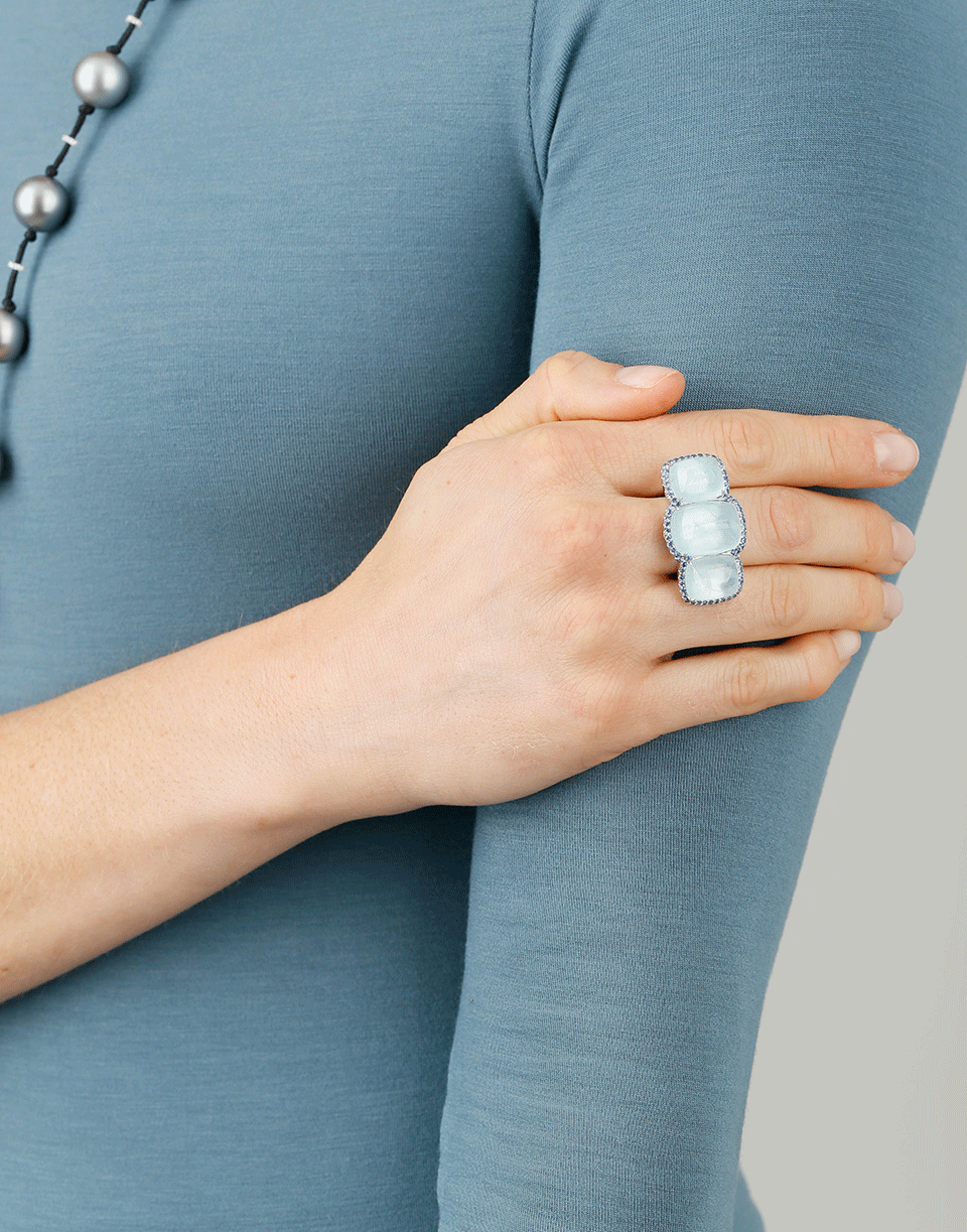 INBAR-Triple Cabochon Aquamarine Ring-WHITE GOLD