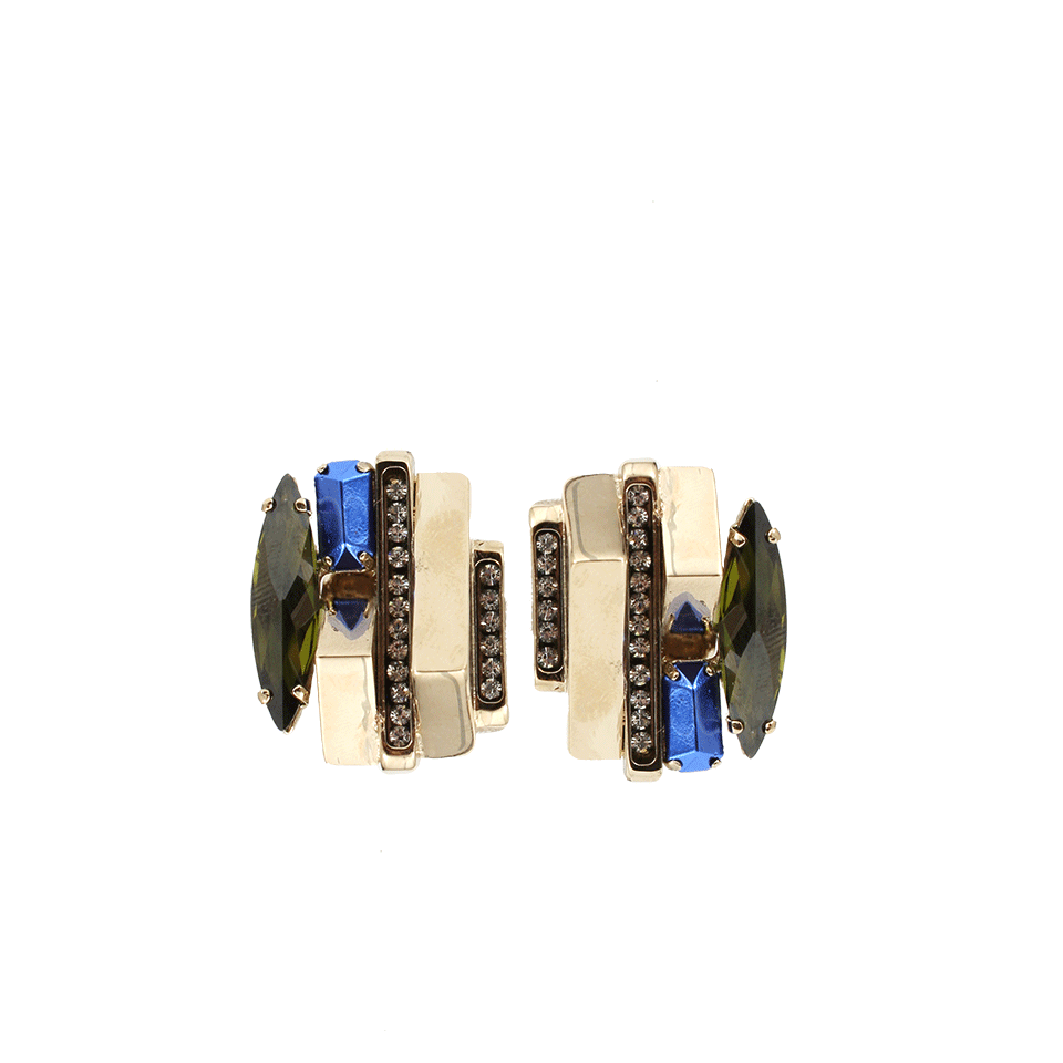 IOSSELLIANI-Green And Blue Stone Clip Earrings-BRASS