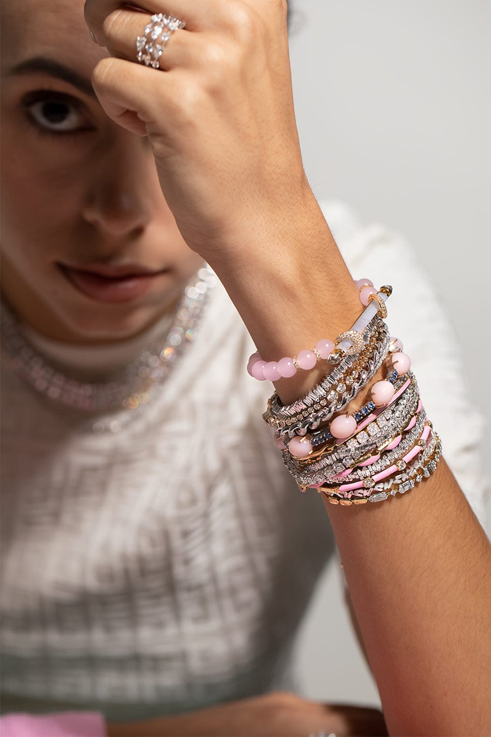 IRENE NEUWIRTH JEWELRY-Pink Opal and Sapphire Tennis Bracelet-ROSE GOLD