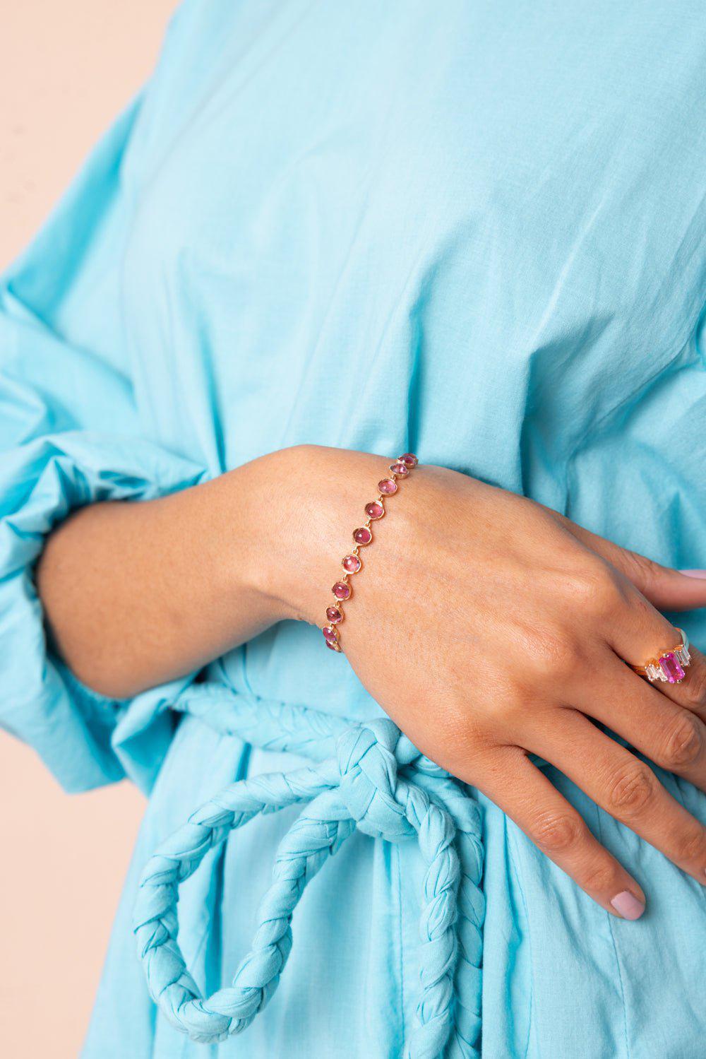 IRENE NEUWIRTH JEWELRY-Small Pink Tourmaline Link Bracelet-ROSE GOLD