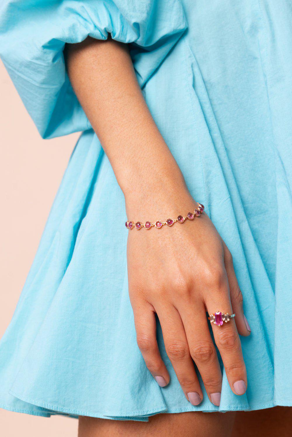 IRENE NEUWIRTH JEWELRY-Small Pink Tourmaline Link Bracelet-ROSE GOLD