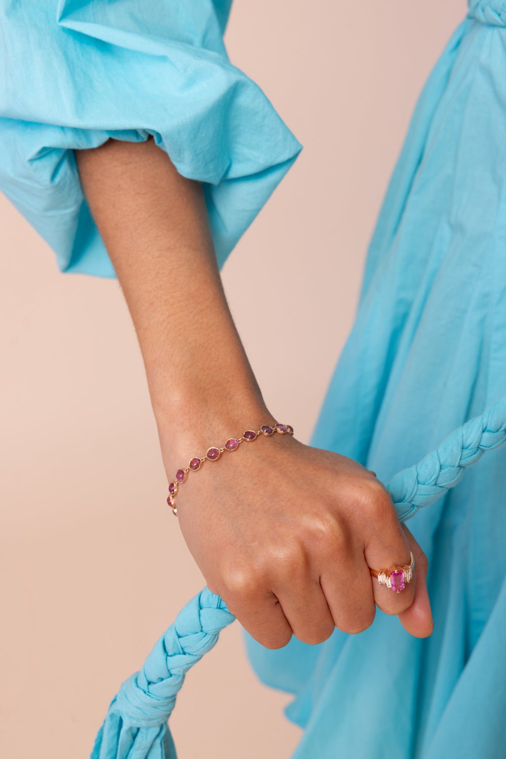 IRENE NEUWIRTH JEWELRY-Small Pink Tourmaline Link Mixed Bracelet-ROSE GOLD