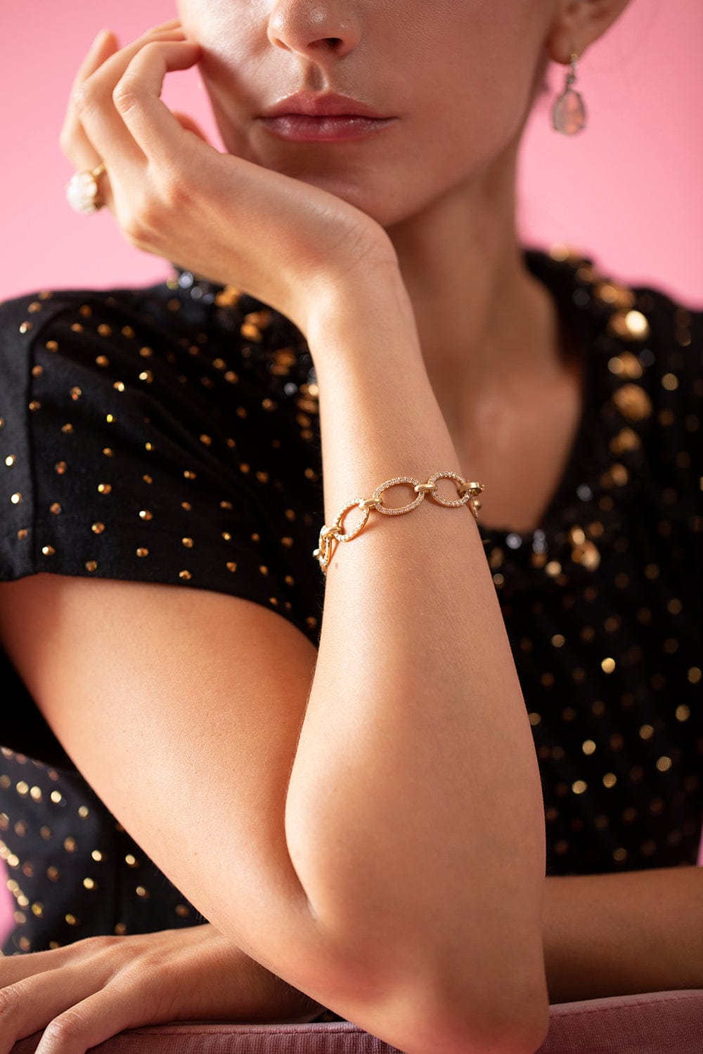 IRENE NEUWIRTH JEWELRY-Diamond Pave Large Link Bracelet-YELLOW GOLD