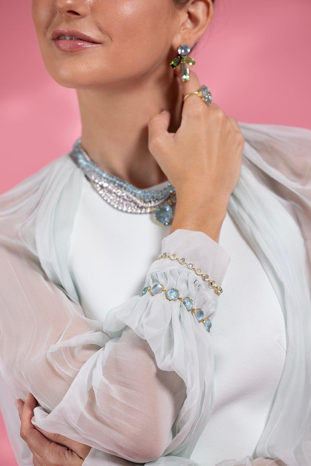 IRENE NEUWIRTH JEWELRY-Small Classic Aquamarine Link Mixed Bracelet-YELLOW GOLD