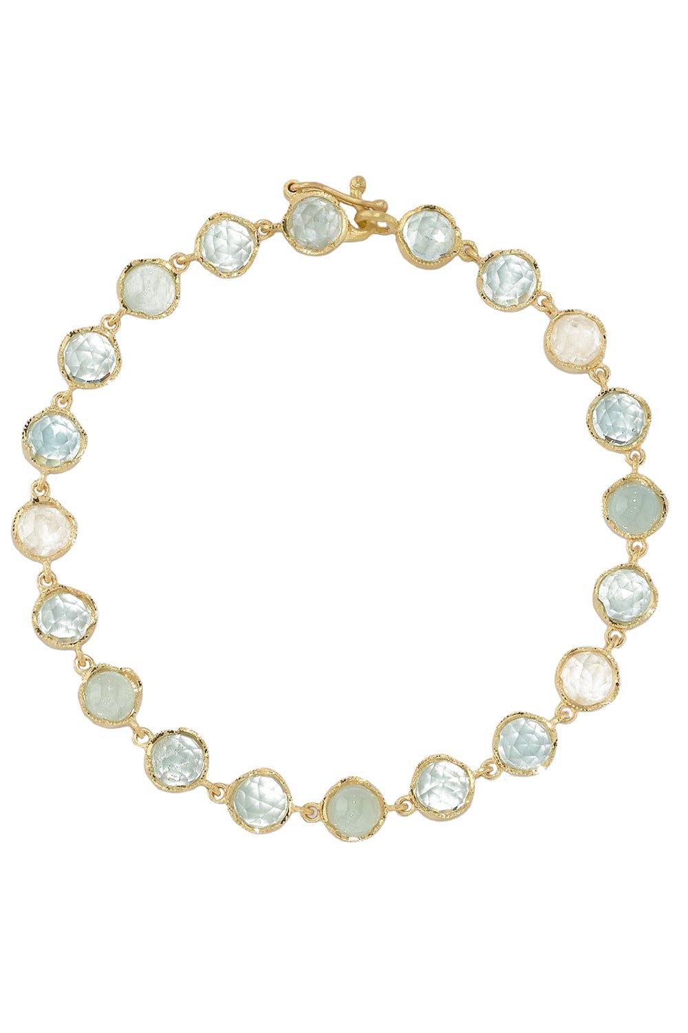IRENE NEUWIRTH JEWELRY-Small Classic Aquamarine Link Mixed Bracelet-YELLOW GOLD