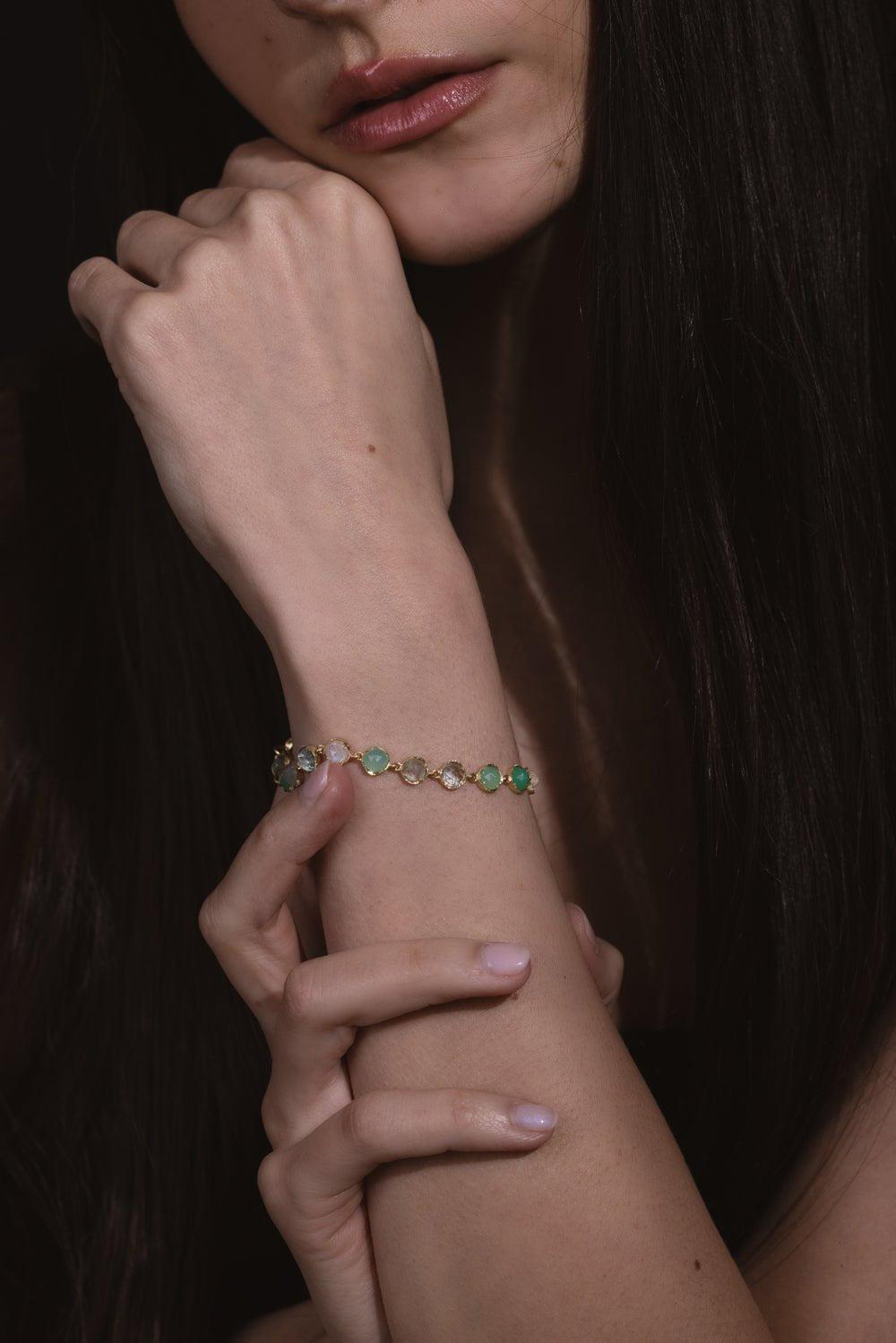 IRENE NEUWIRTH JEWELRY-Small Green Multi Mixed Bracelet-YELLOW GOLD