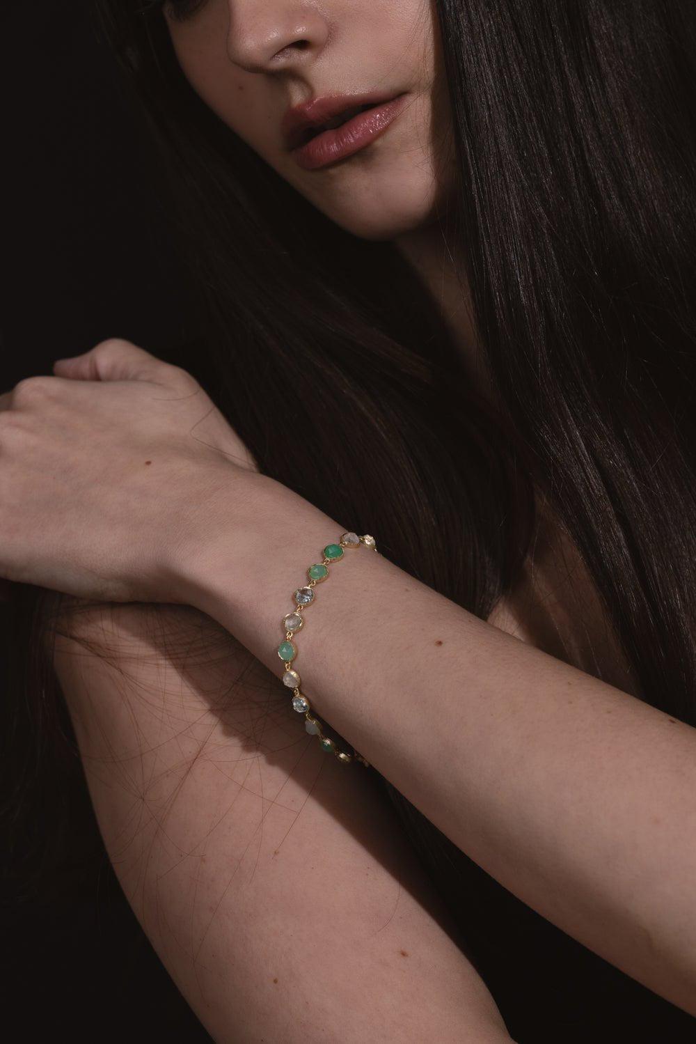 IRENE NEUWIRTH JEWELRY-Small Green Multi Mixed Bracelet-YELLOW GOLD