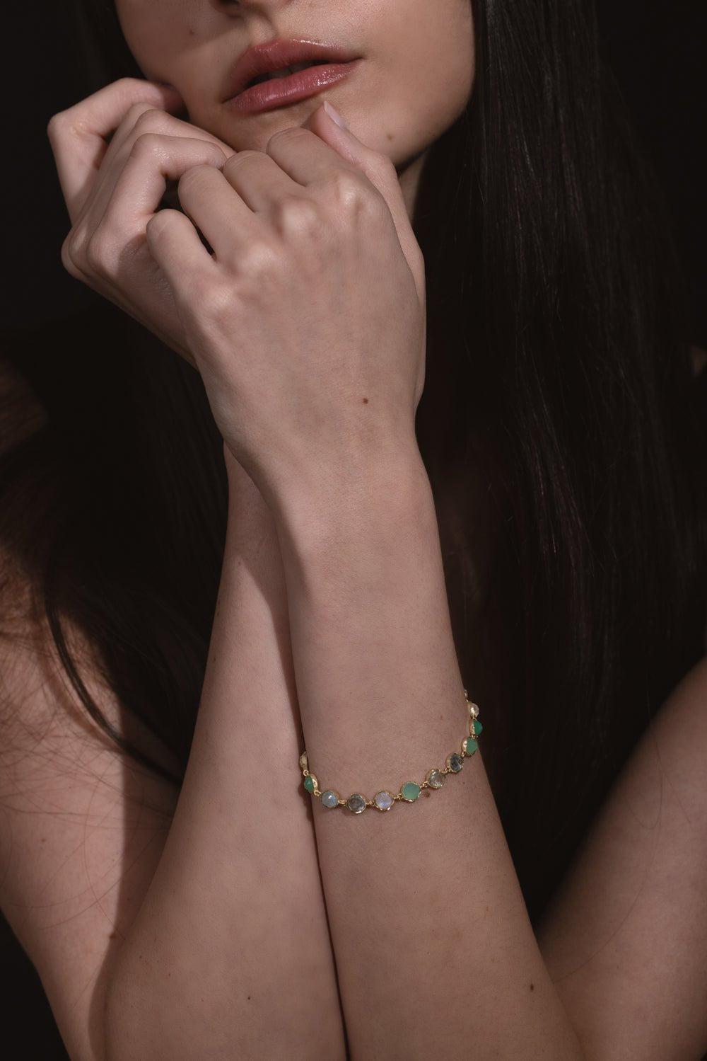IRENE NEUWIRTH JEWELRY-Small Green Multi Mixed Bracelet-YELLOW GOLD