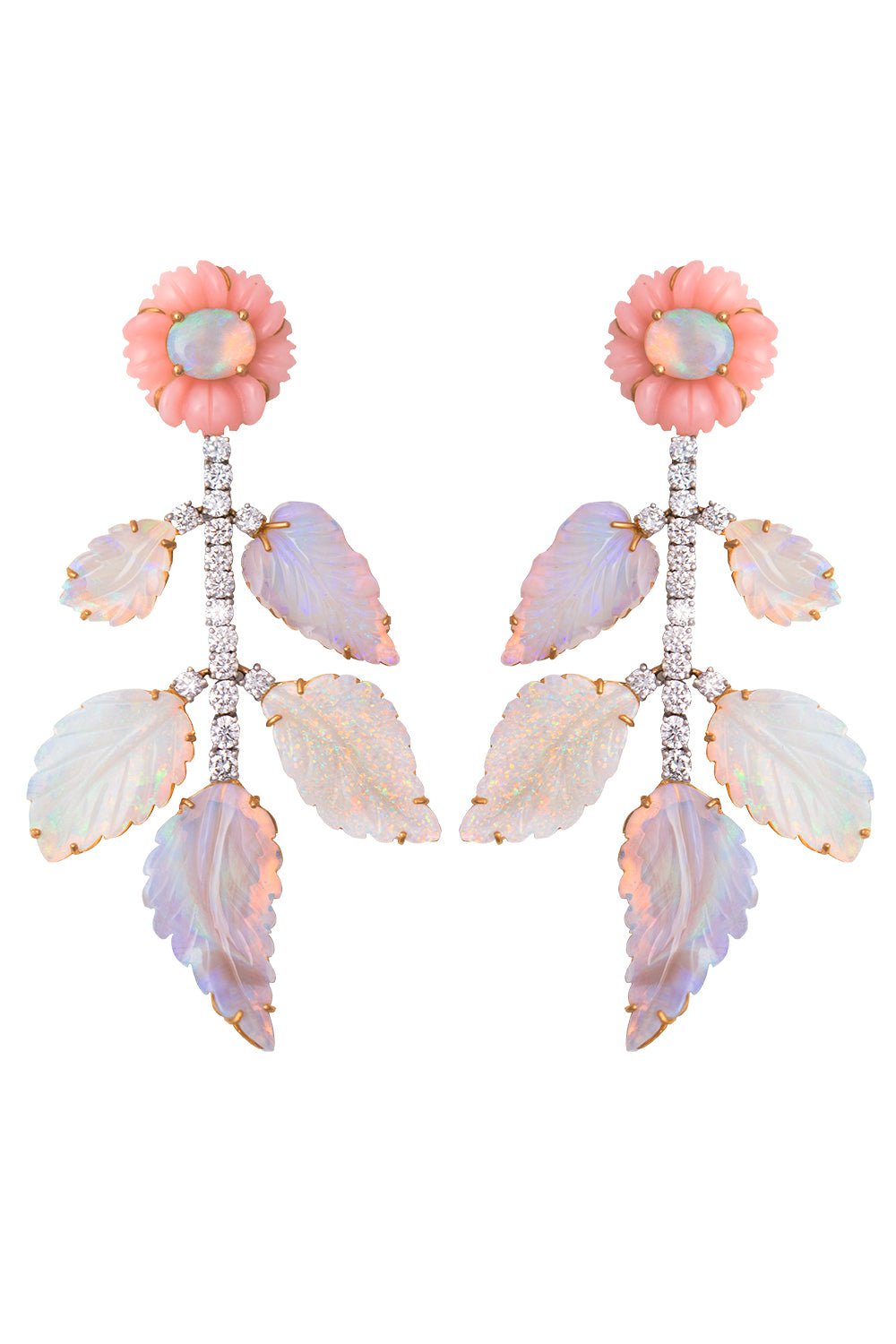 IRENE NEUWIRTH JEWELRY-Carved Pink Opal Leaf Earrings-ROSE GOLD
