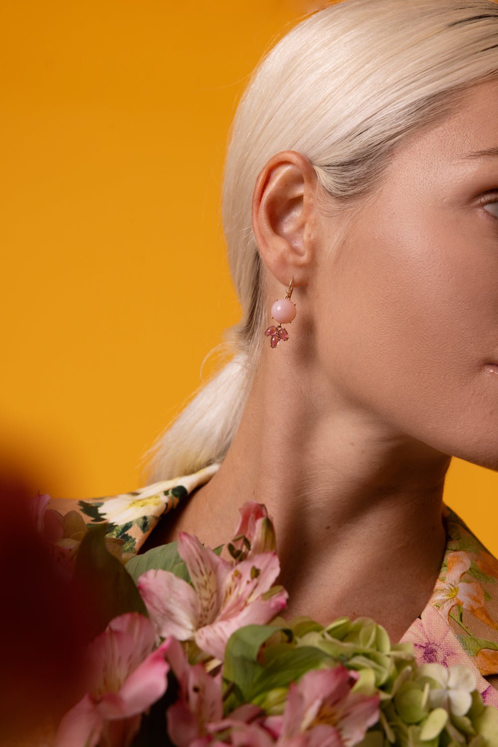 IRENE NEUWIRTH JEWELRY-Classic Cabochon Pink Opal Earrings-ROSE GOLD