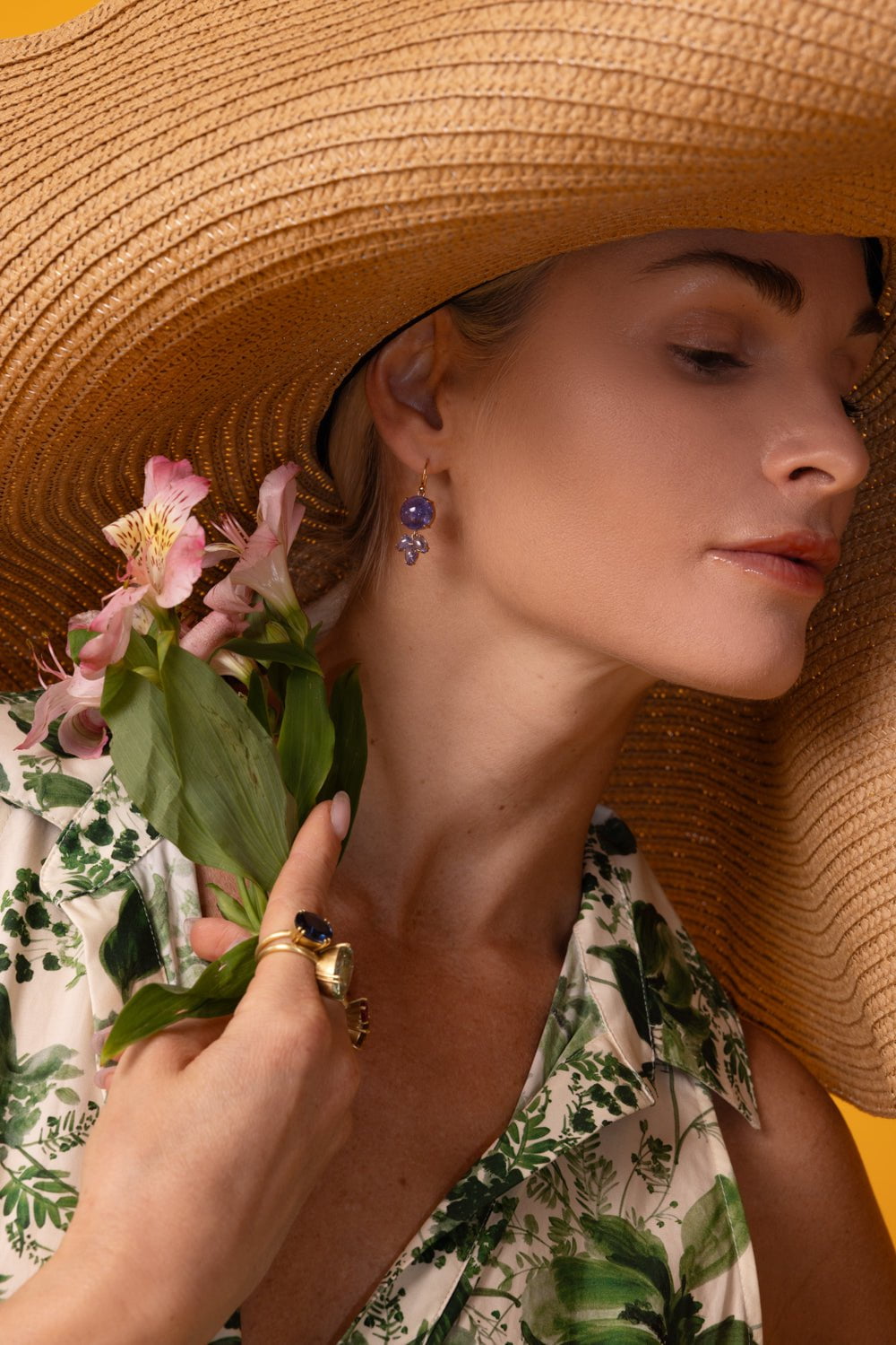 IRENE NEUWIRTH JEWELRY-Classic Cabochon Tanzanite Earrings-ROSE GOLD