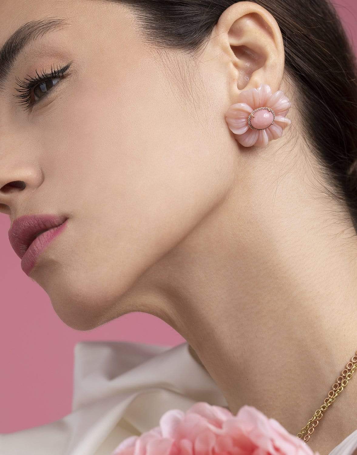 IRENE NEUWIRTH JEWELRY-Pink Opal Tropical Flower Earrings-ROSE GOLD