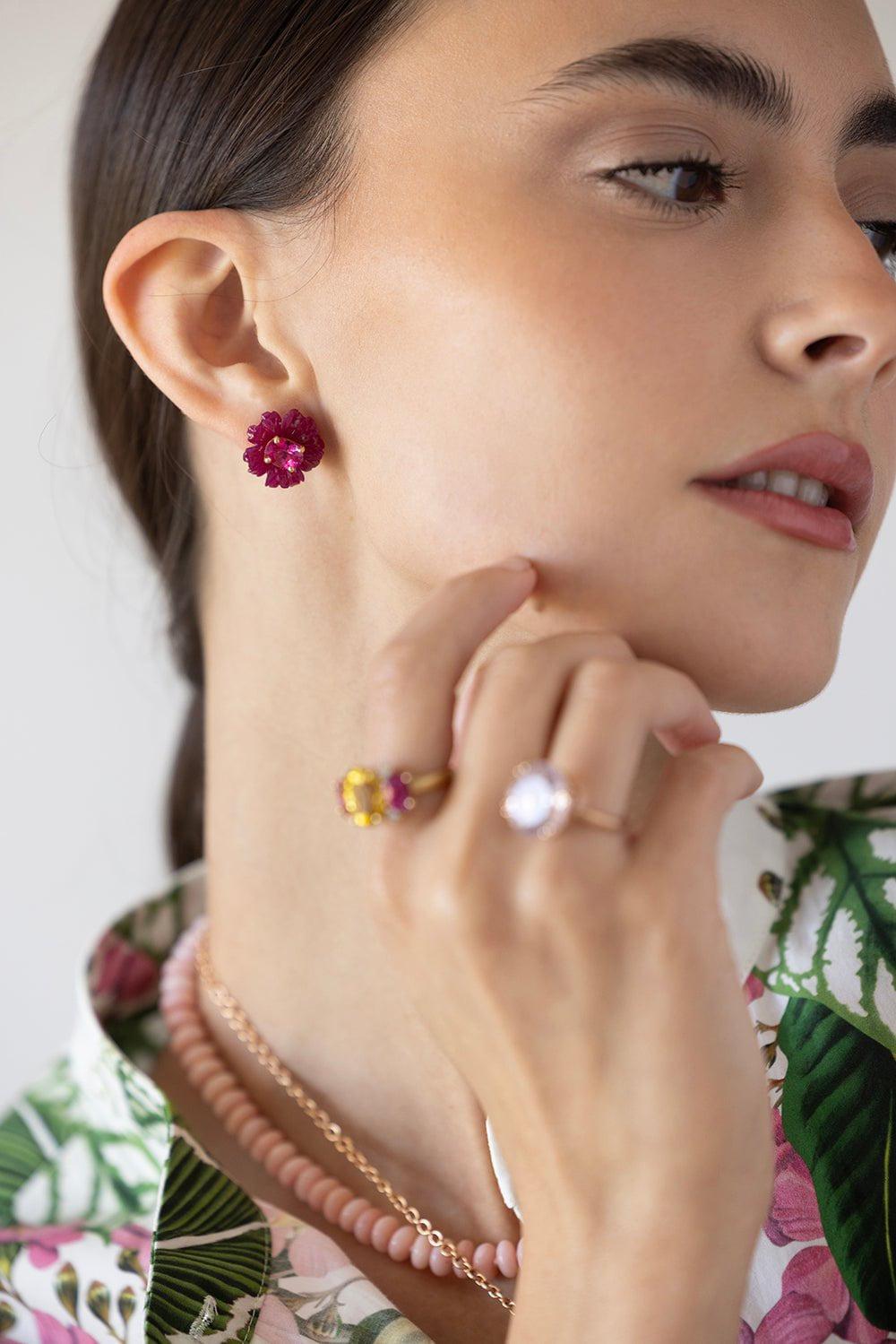 IRENE NEUWIRTH JEWELRY-Ruby Tourmaline Flower Earring-ROSE GOLD