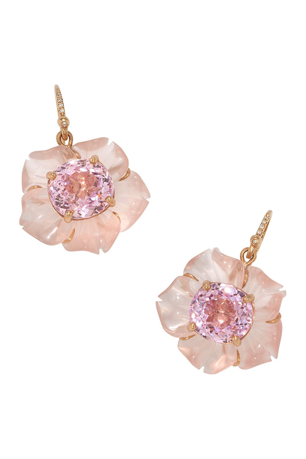 IRENE NEUWIRTH JEWELRY-Tropical Flower Rose Quartz Earrings-ROSE GOLD