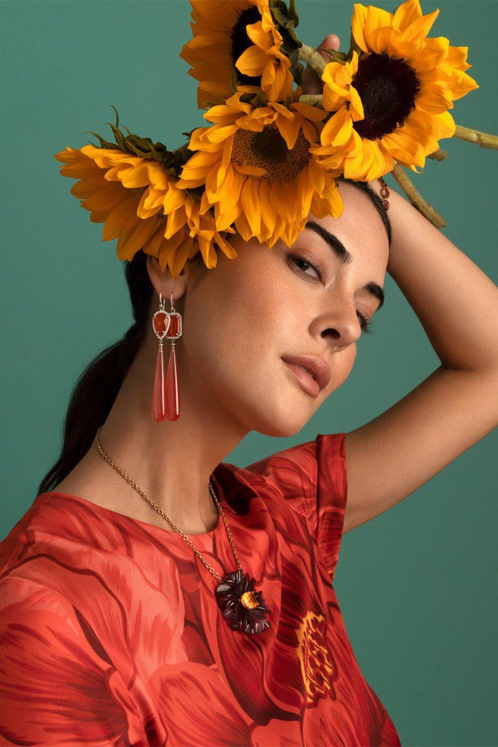 IRENE NEUWIRTH JEWELRY-Fire Opal Rhodochrosite Drop Earrings-WHITE GOLD