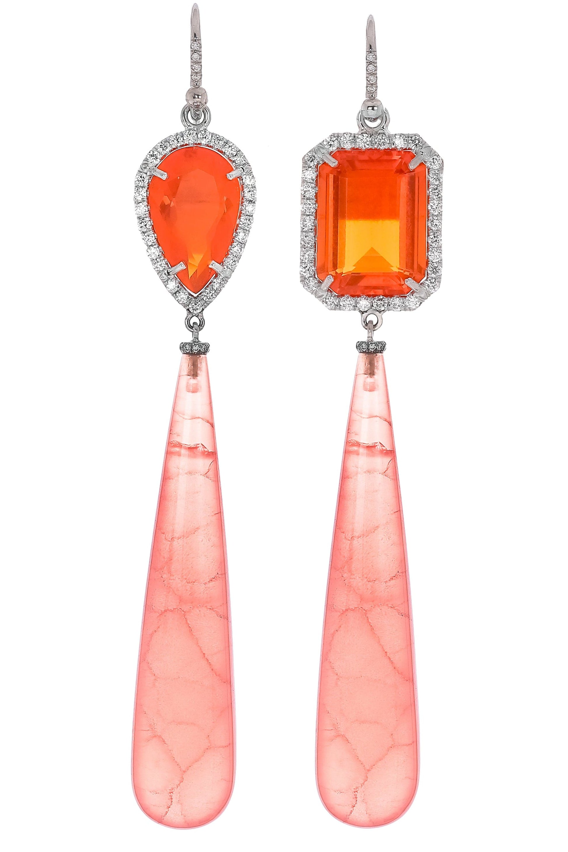 IRENE NEUWIRTH JEWELRY-Fire Opal Rhodochrosite Drop Earrings-WHITE GOLD