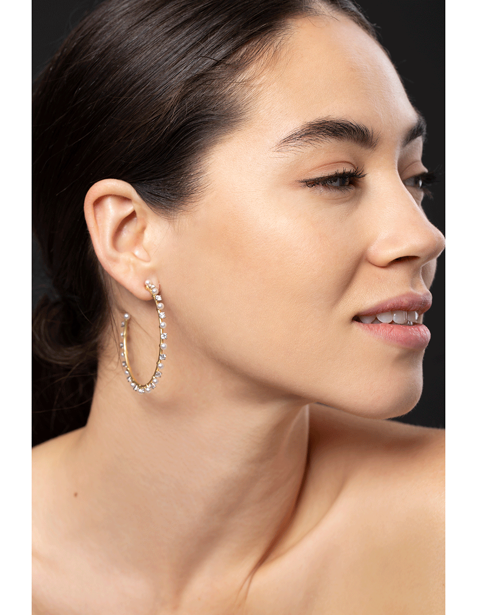 IRENE NEUWIRTH JEWELRY-Akoya Pearl and Full Cut Diamond Hoops-YELLOW GOLD
