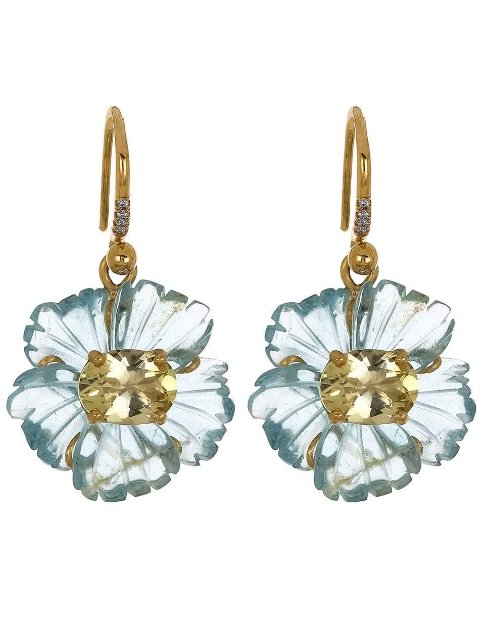 IRENE NEUWIRTH JEWELRY-Aquamarine and Beryl Tropical Flower Earrings-YELLOW GOLD