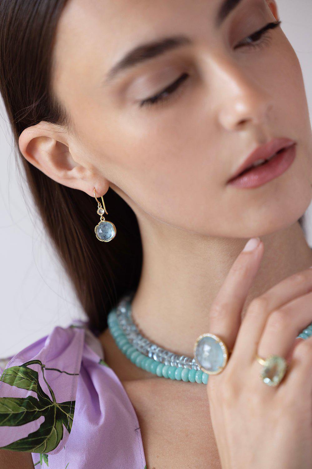 IRENE NEUWIRTH JEWELRY-Aquamarine and Diamond Drop Earrings-YELLOW GOLD