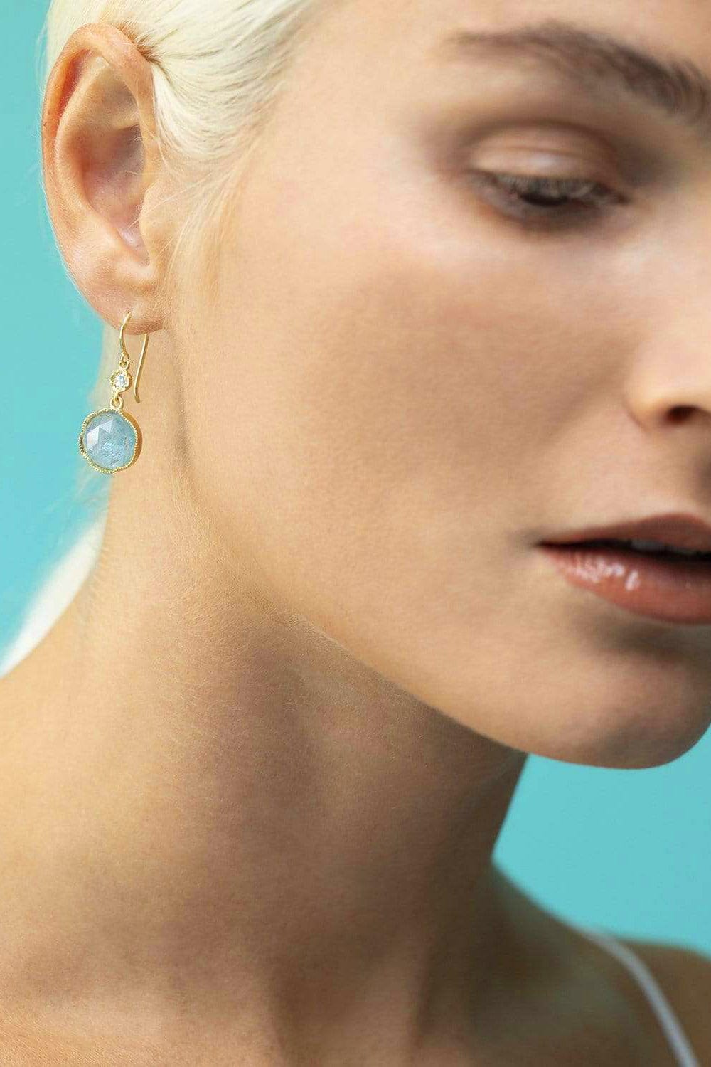 IRENE NEUWIRTH JEWELRY-Aquamarine and Diamond Drop Earrings-YELLOW GOLD