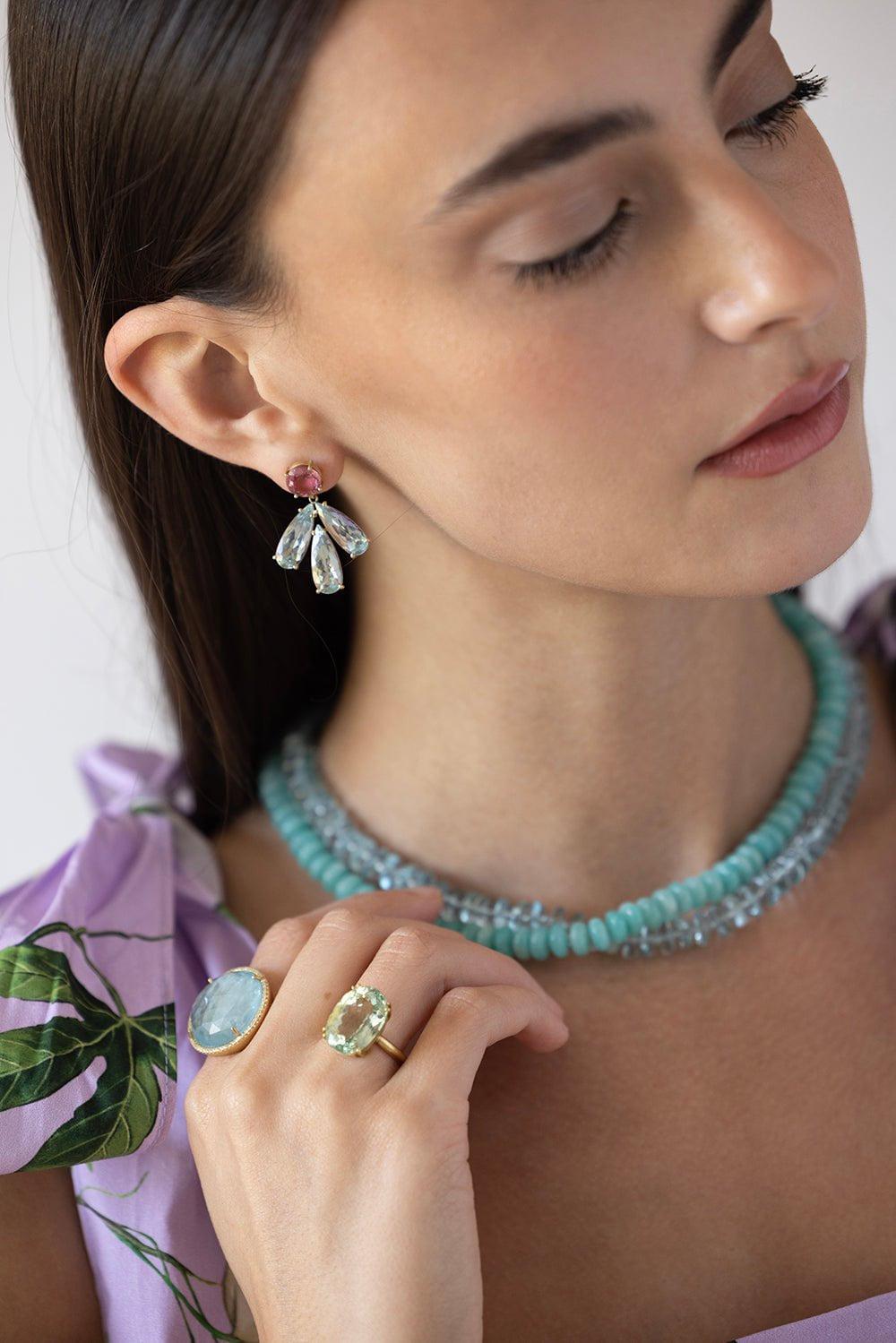 IRENE NEUWIRTH JEWELRY-Aquamarine Gemmy Gem Earrings-YELLOW GOLD