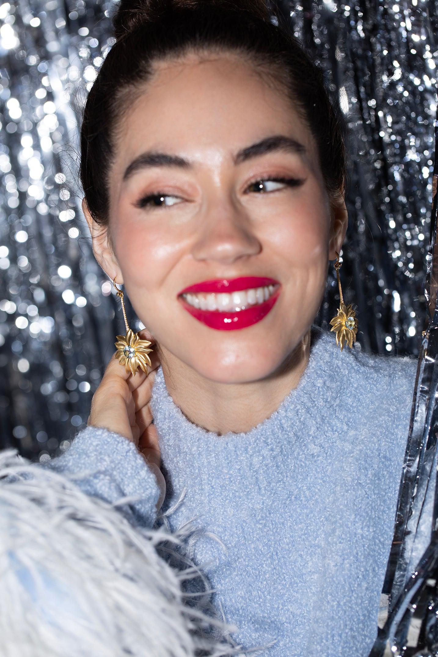 IRENE NEUWIRTH JEWELRY-Aquamarine Golden Blossom Earrings-YELLOW GOLD