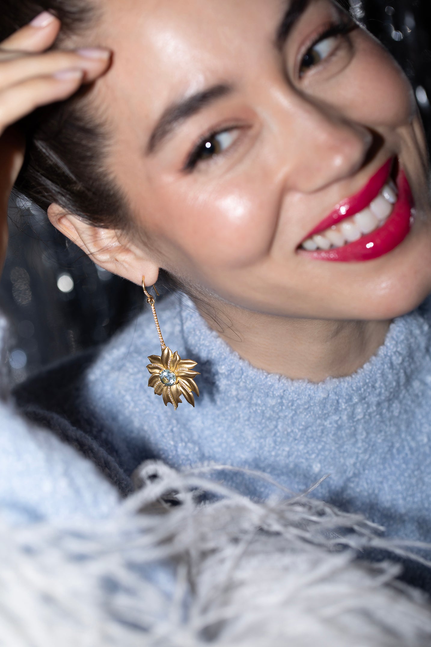 IRENE NEUWIRTH JEWELRY-Aquamarine Golden Blossom Earrings-YELLOW GOLD