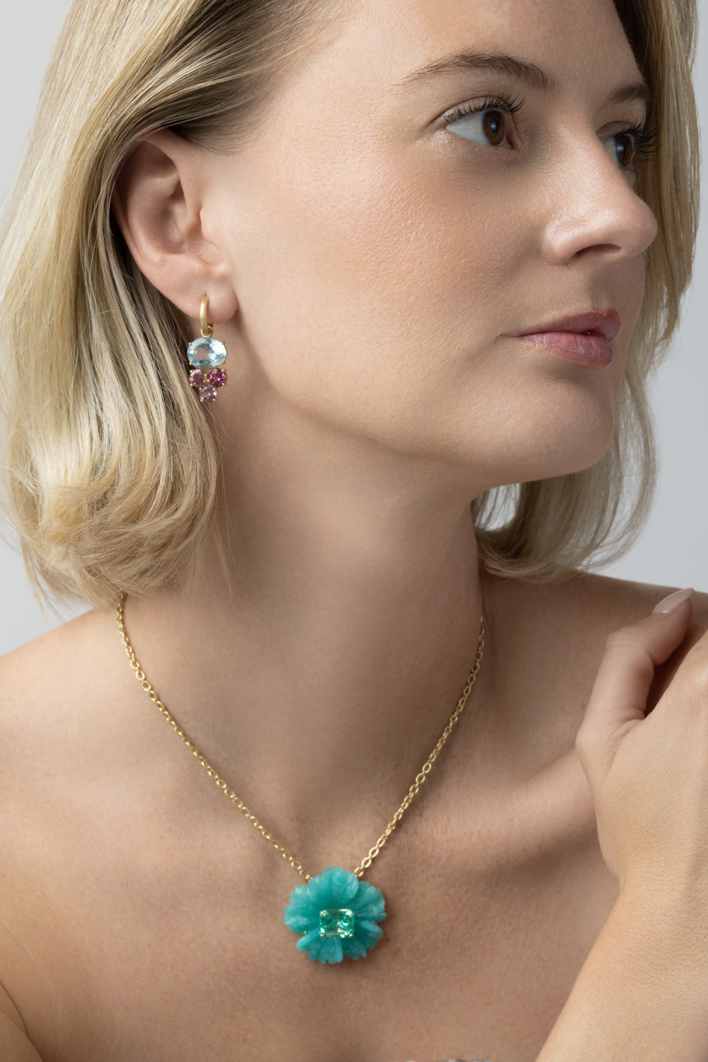 Aquamarine Pink Tourmaline Gemmy Gem Huggie Earrings-YELLOW GOLD-JEWELRYFINE JEWELEARRING-IRENE NEUWIRTH JEWELRY